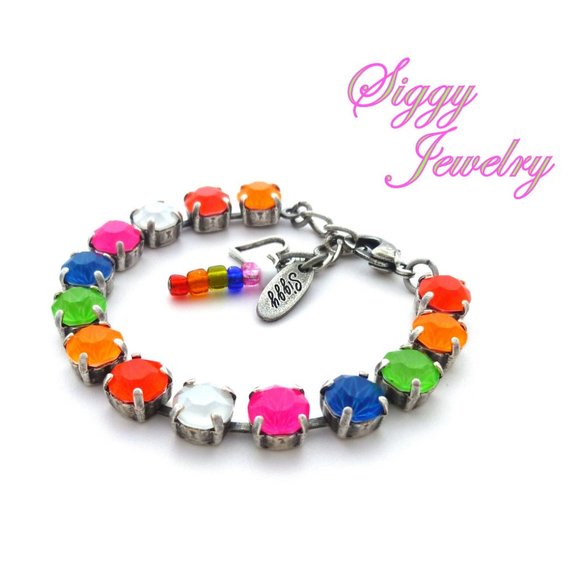 Colorful Crystal Tennis Bracelet in Electric Neon Colors, 8mm Assorted Finishes - Picture 3 of 6